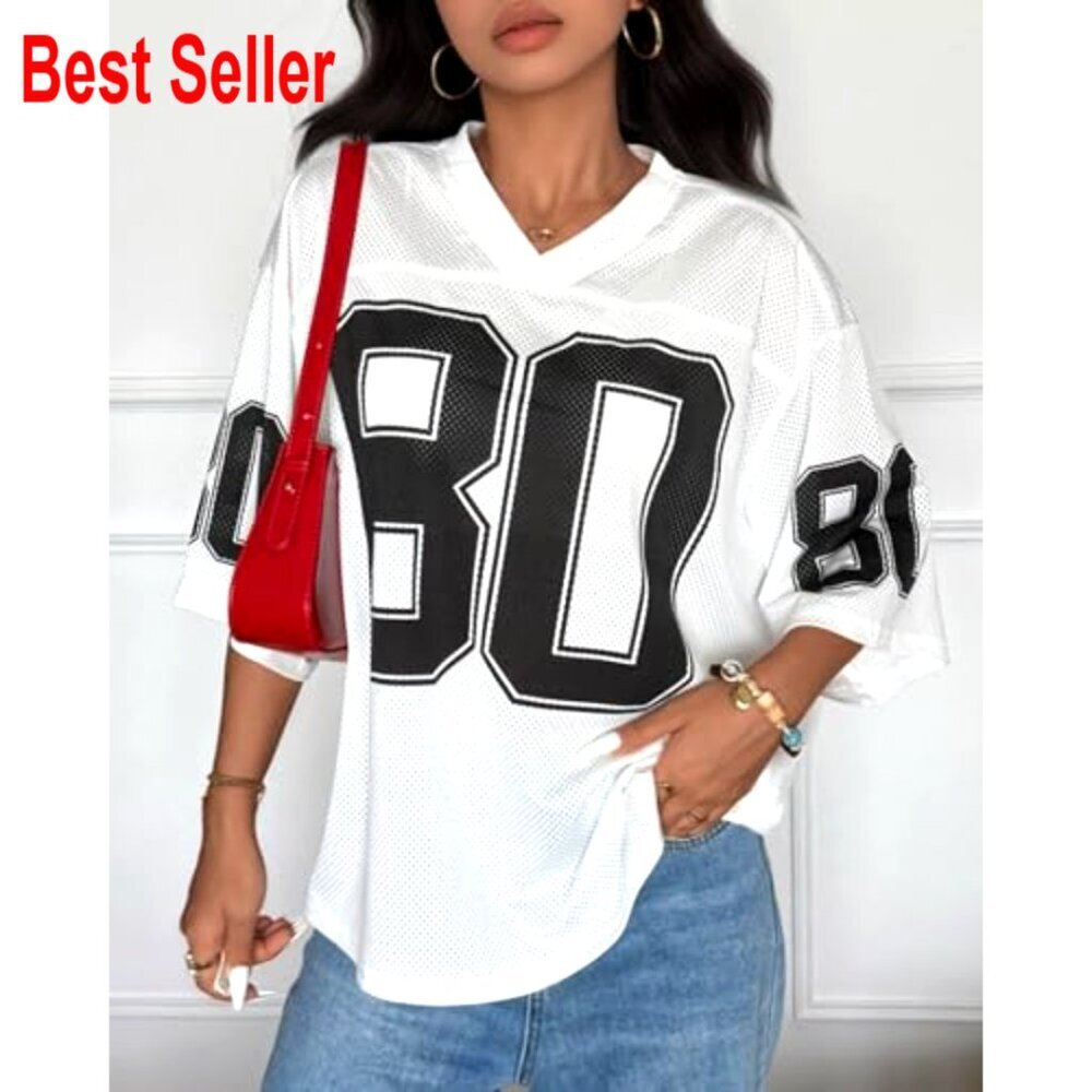 Oversized Graphic Tee Y2K Streetwear Jersey Top Drop Shoulder Summer Casual - Picture 4 of 7